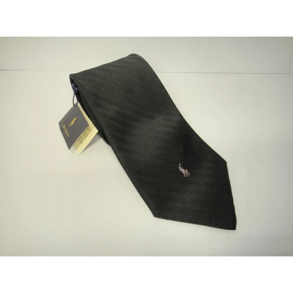 Polo Ralph Lauren Black Herringbone Silk Tie NWT Made in USA Pony Logo